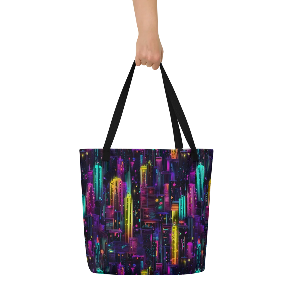 Neon Vertical on Large Tote Bag W/ Pocket — Front