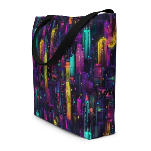 Neon Vertical on a Large Tote Bag W/ Pocket