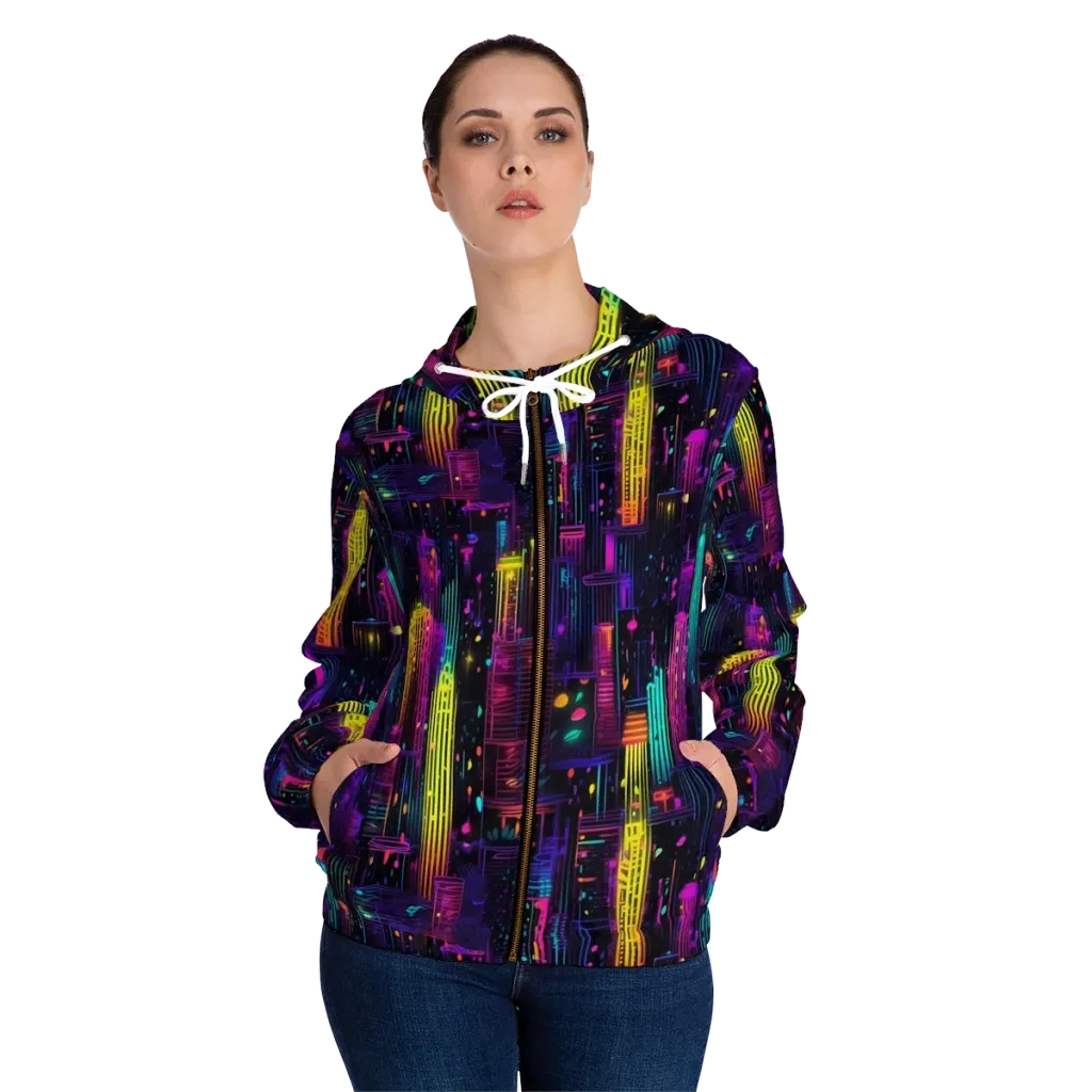 Neon Vertical on Women's Full-Zip Hoodie — Front On Person