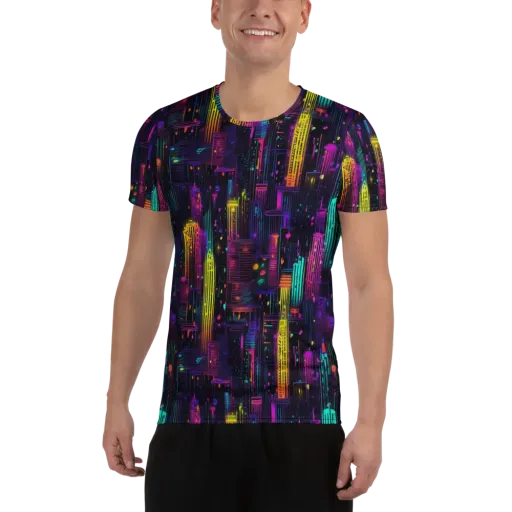 Neon Vertical on a Men's Athletic T-Shirt
