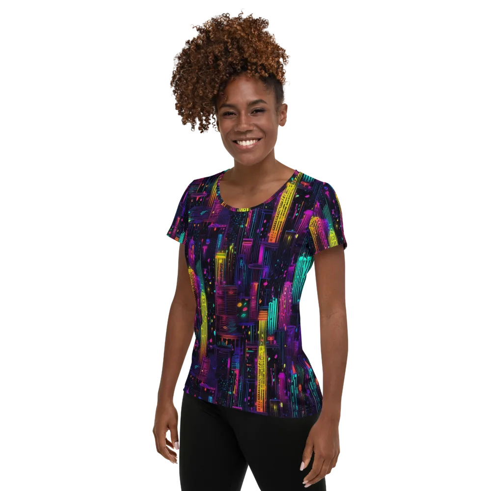 Neon Vertical on Women's Athletic T-Shirt — Left