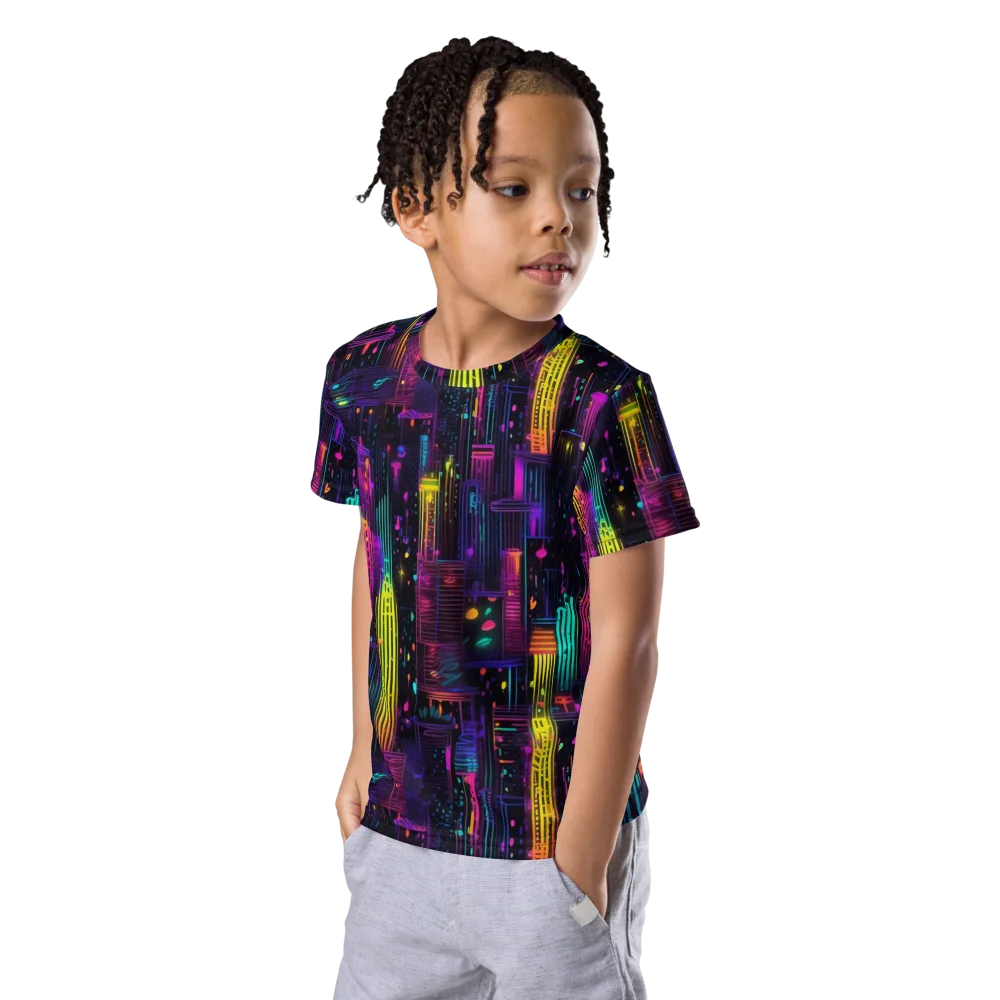 Neon Vertical on Kids Crew Neck T-Shirt — Left Front