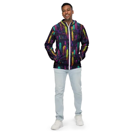 Neon Vertical on a Men's Windbreaker