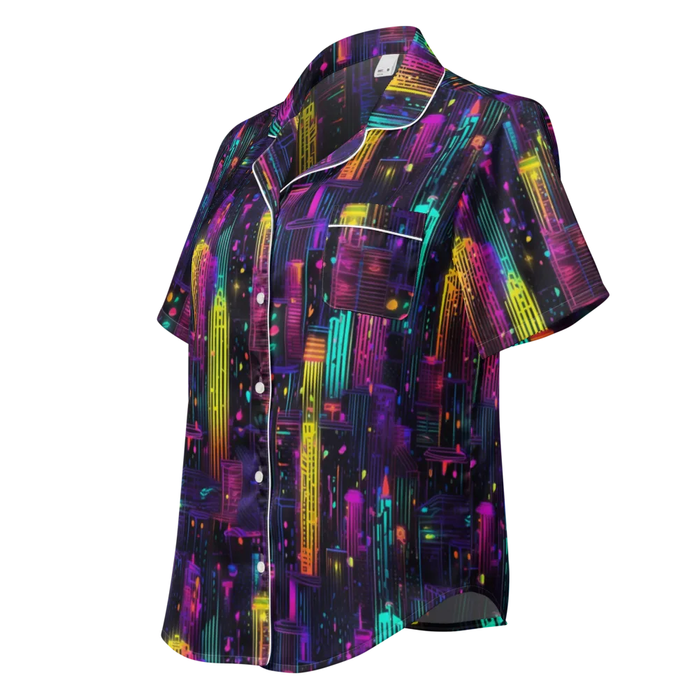Neon Vertical on Women's Short Sleeve Pajama Top — Left Front
