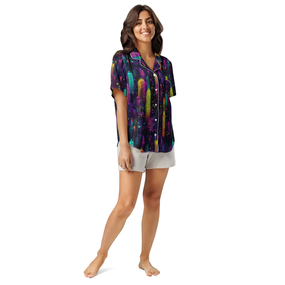 Neon Vertical on Women's Short Sleeve Pajama Top — Front