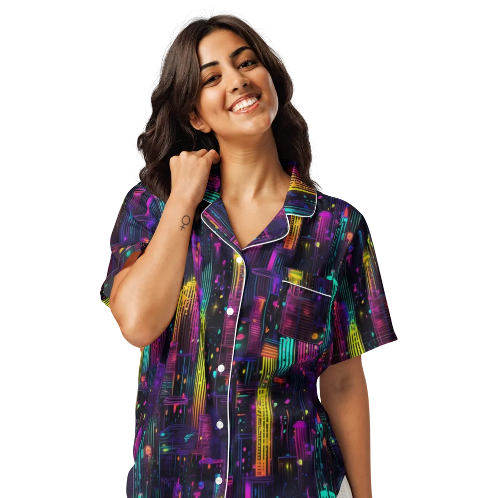 Neon Vertical on Women's Short Sleeve Pajama Top — Front