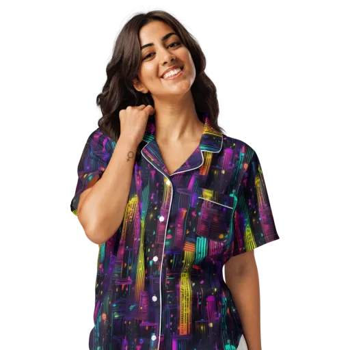 Neon Vertical on a Women's Short Sleeve Pajama Top