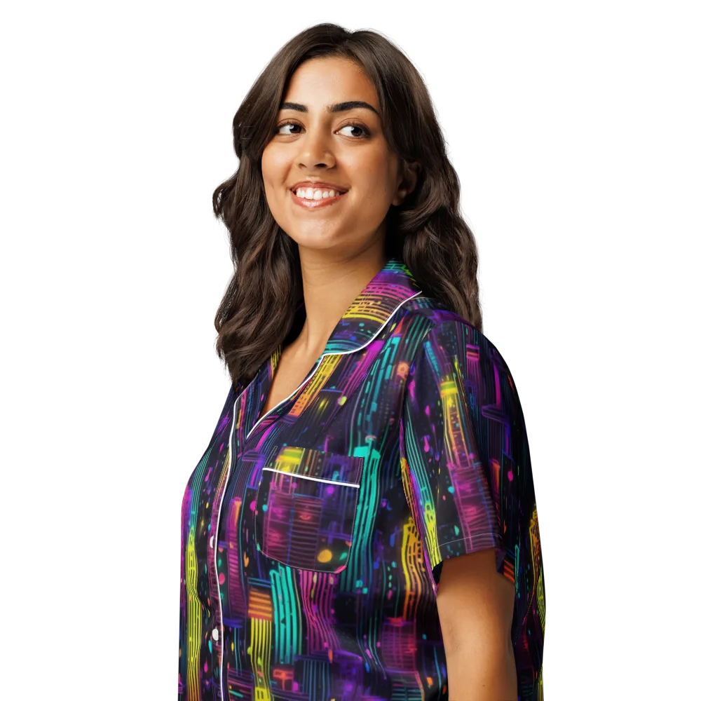 Neon Vertical on Women's Short Sleeve Pajama Top — Left Front