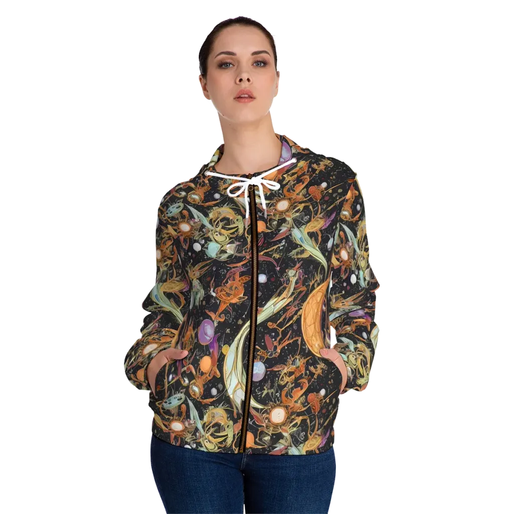 Astral Menagerie on Women's Full-Zip Hoodie — Front On Person