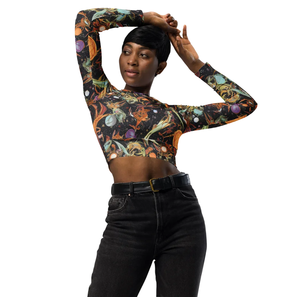 Astral Menagerie on Long Sleeve Crop Top — Front
