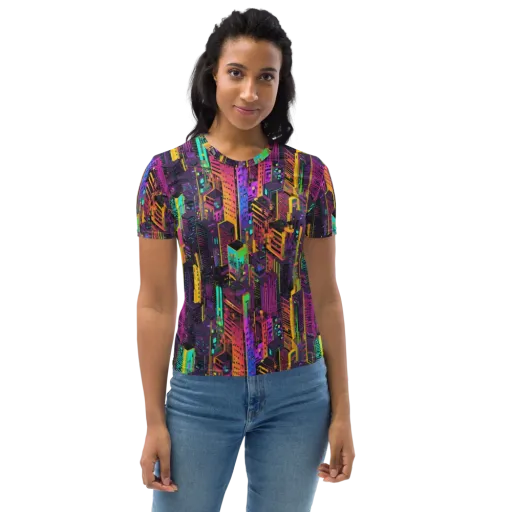 Chromatic Skyline on a Women's Crew Neck T-Shirt