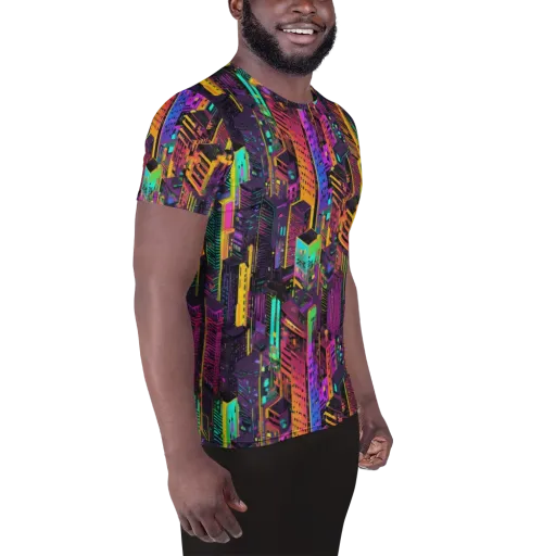 Chromatic Skyline on a Men's Athletic T-Shirt