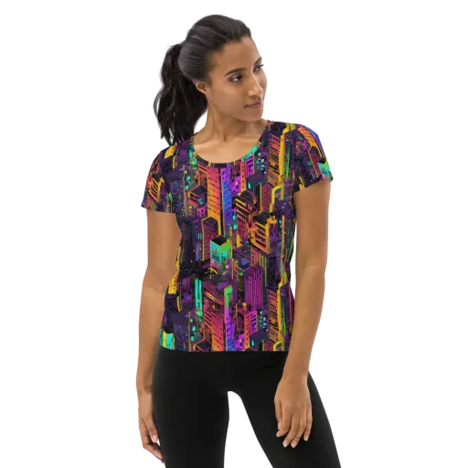 Chromatic Skyline on a Women's Athletic T-Shirt