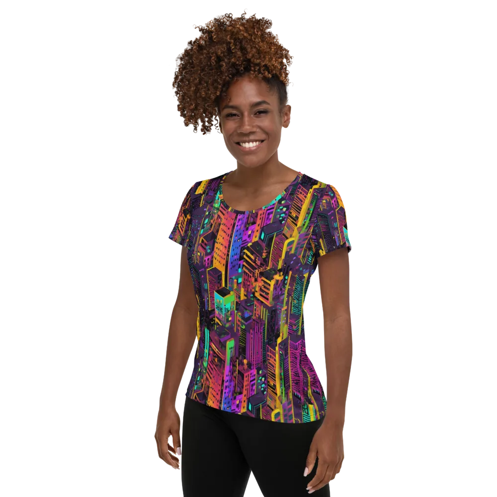 Chromatic Skyline on Women's Athletic T-Shirt — Left