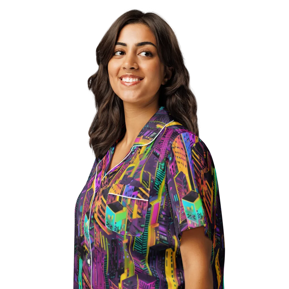 Chromatic Skyline on Women's Short Sleeve Pajama Top — Left Front