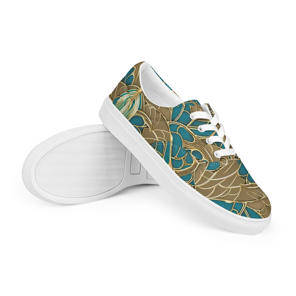 Gilded Art Nouveau on Men's Lace-Up Canvas Shoes — Right Front