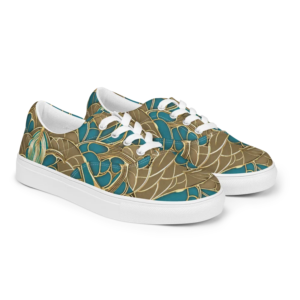 Gilded Art Nouveau on Men's Lace-Up Canvas Shoes — Right Front