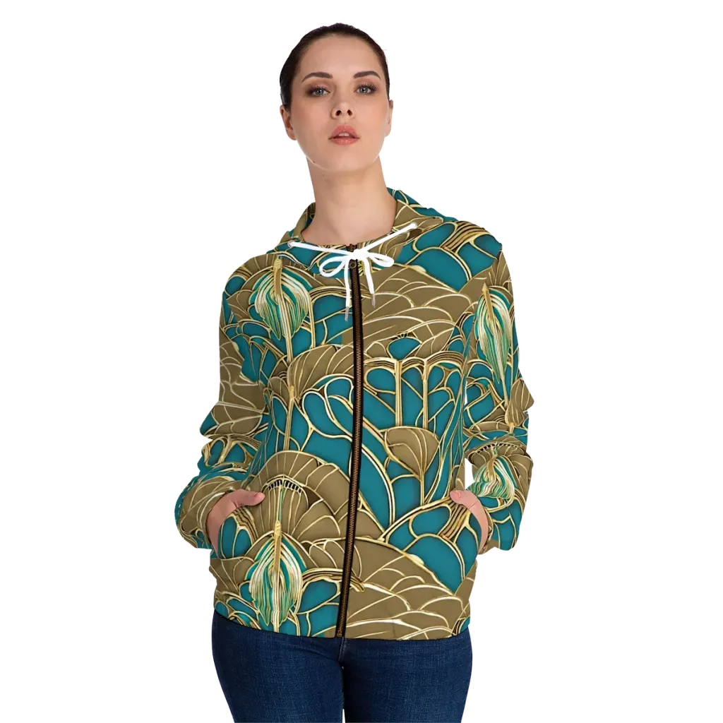 Gilded Art Nouveau on Women's Full-Zip Hoodie — Front On Person