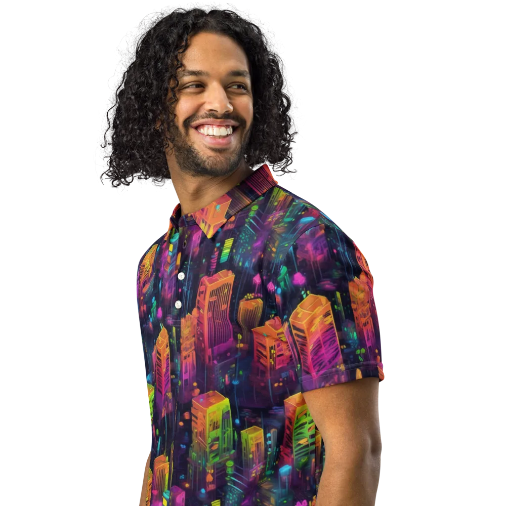 Neon Verticality on Men's Slim Fit Polo Shirt — Left Front