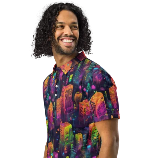 Neon Verticality on a Men's Slim Fit Polo Shirt