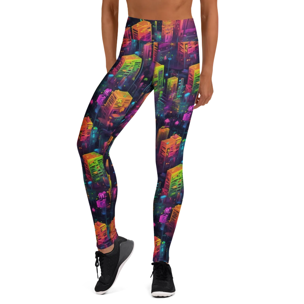 Neon Verticality on Yoga Leggings — Front