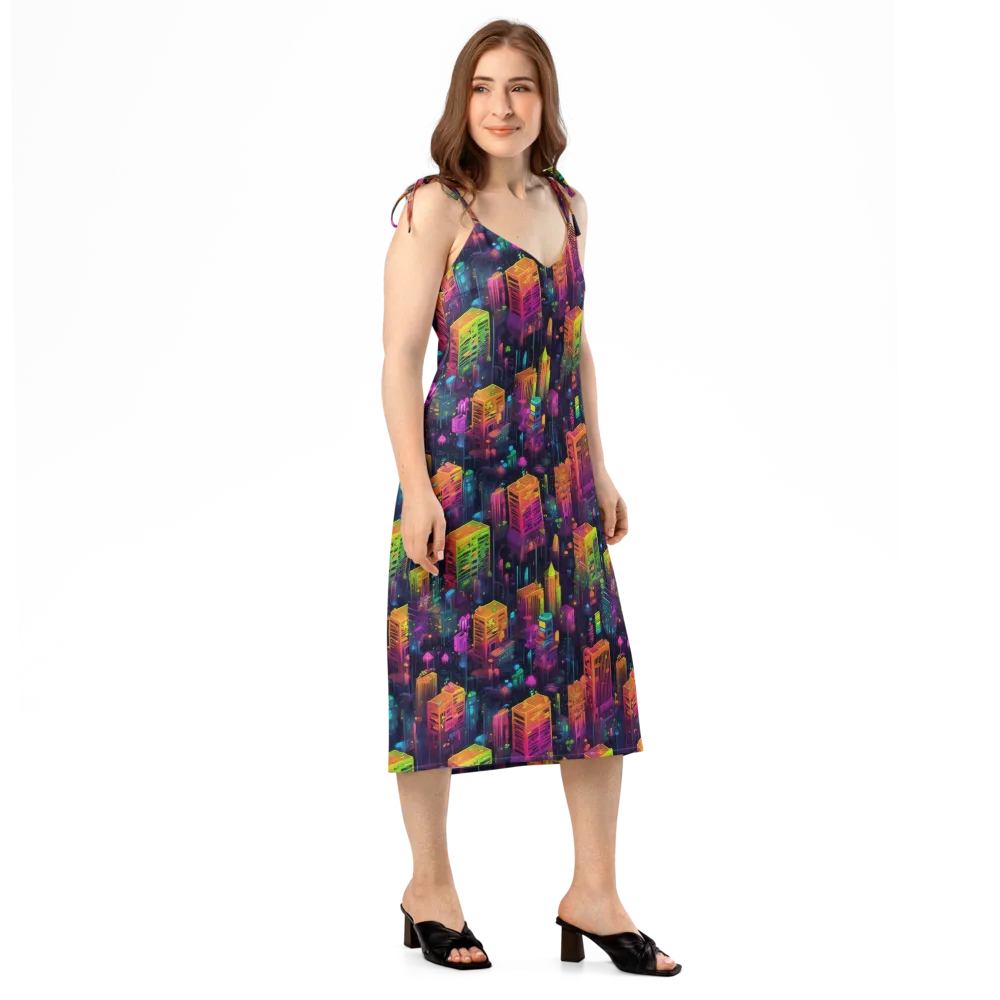 Neon Verticality on Slip Dress — Right Front
