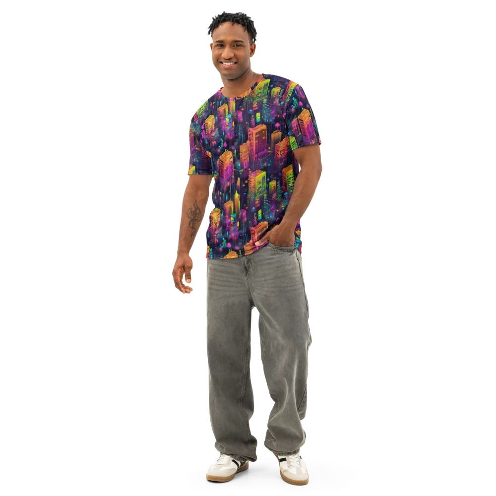 Neon Verticality on Men's Cotton Crew Neck T-Shirt — Front