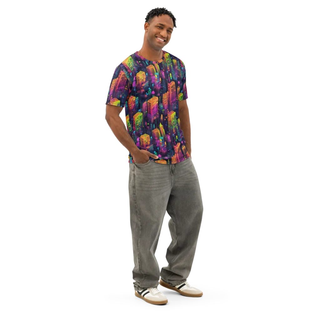 Neon Verticality on Men's Cotton Crew Neck T-Shirt — Right Front