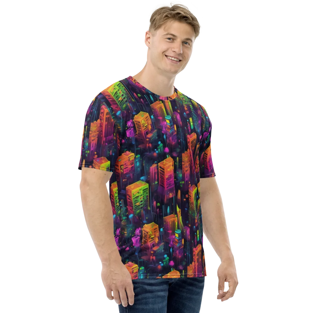 Neon Verticality on Men's Crew Neck T-Shirt — Right
