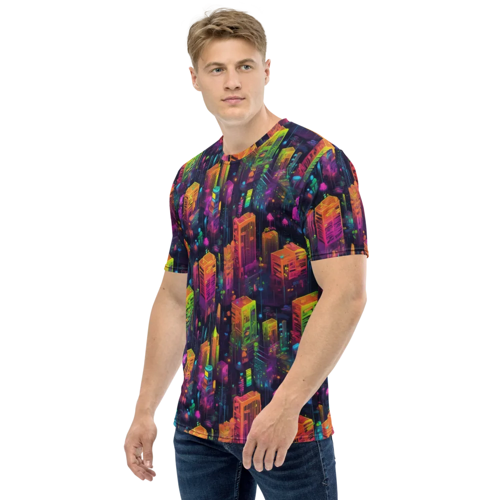 Neon Verticality on Men's Crew Neck T-Shirt — Left