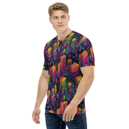 Neon Verticality on a Men's Crew Neck T-Shirt
