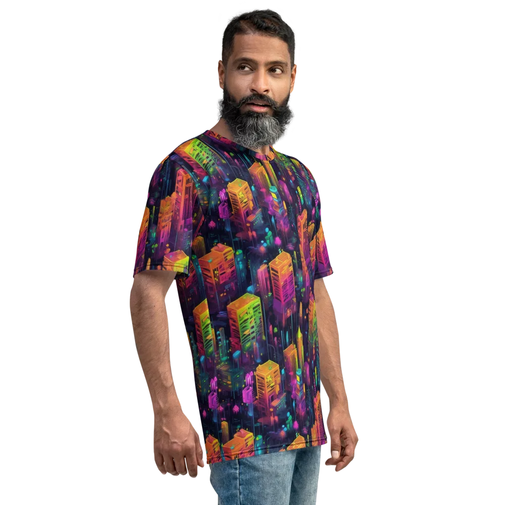 Neon Verticality on Men's Crew Neck T-Shirt — Right