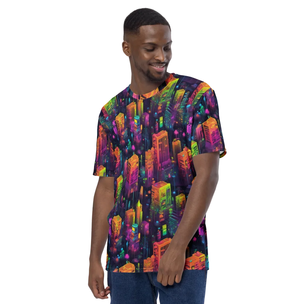 Neon Verticality on Men's Crew Neck T-Shirt — Left