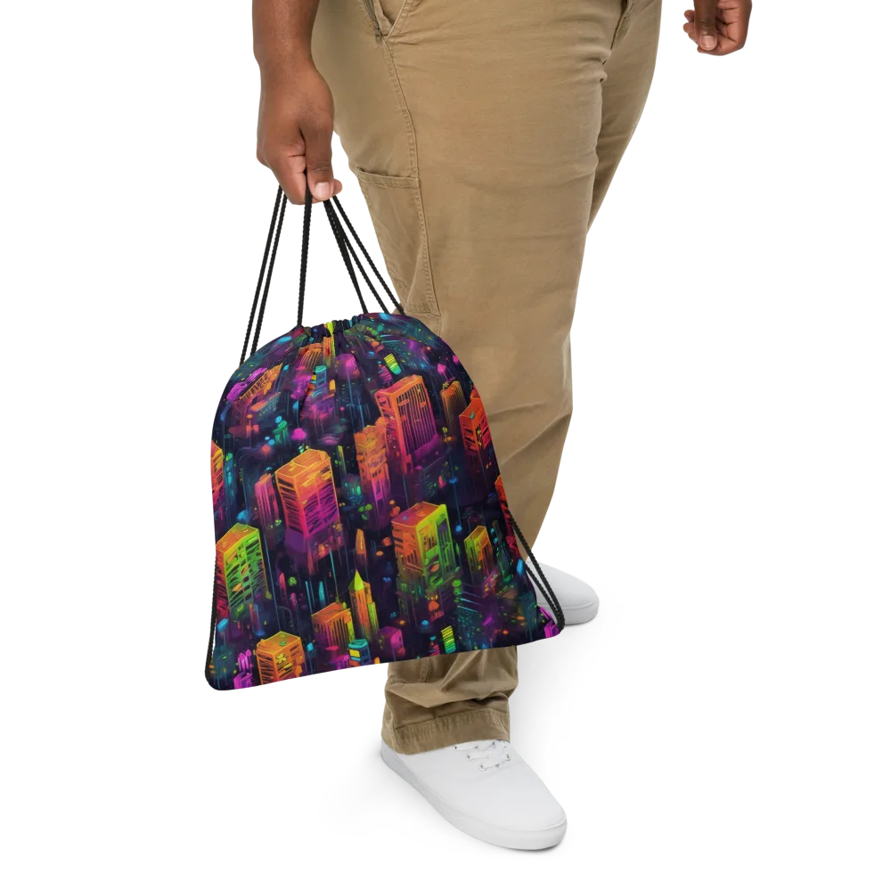 Neon Verticality on Drawstring Bag — Front