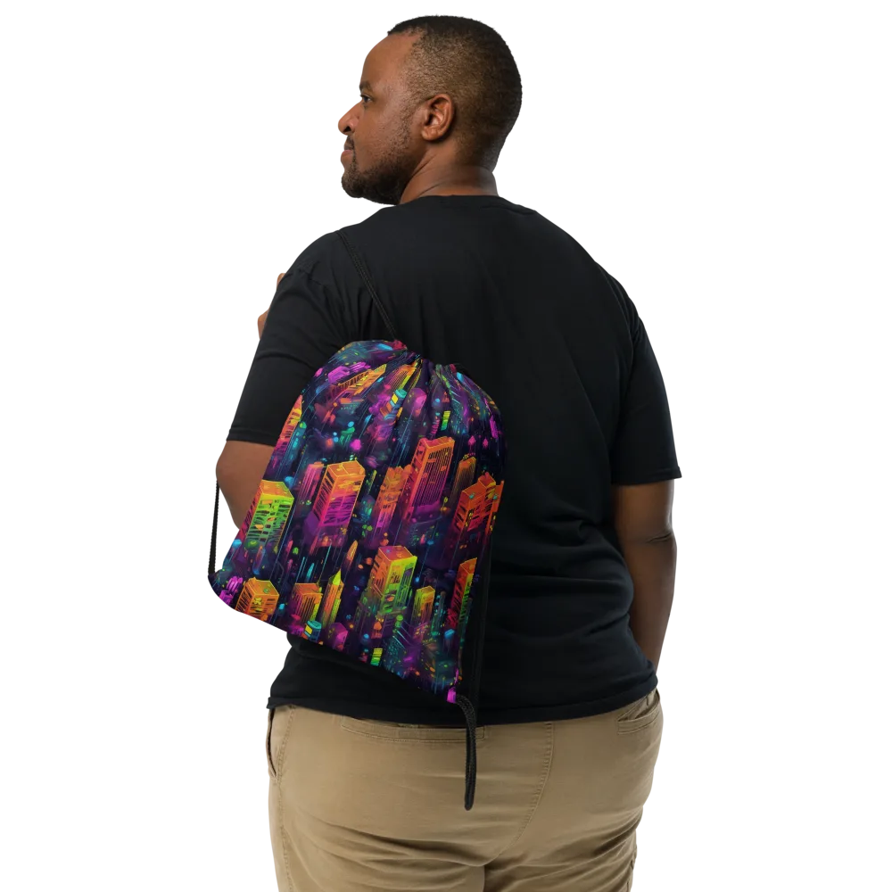 Neon Verticality on Drawstring Bag — Front