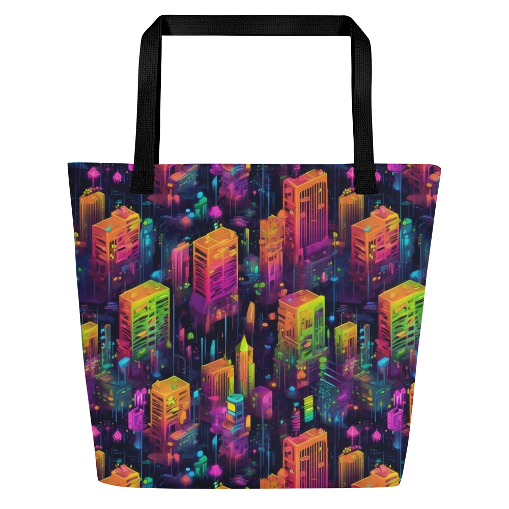 Neon Verticality on Large Tote Bag W/ Pocket — Front