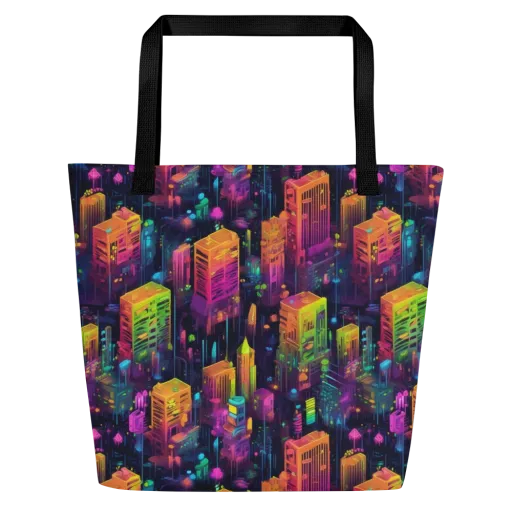Neon Verticality on a Large Tote Bag W/ Pocket