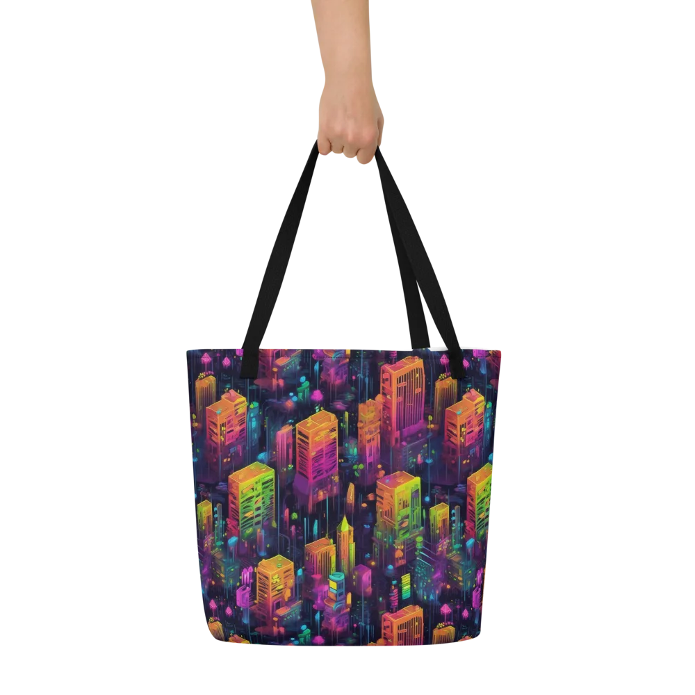 Neon Verticality on Large Tote Bag W/ Pocket — Front
