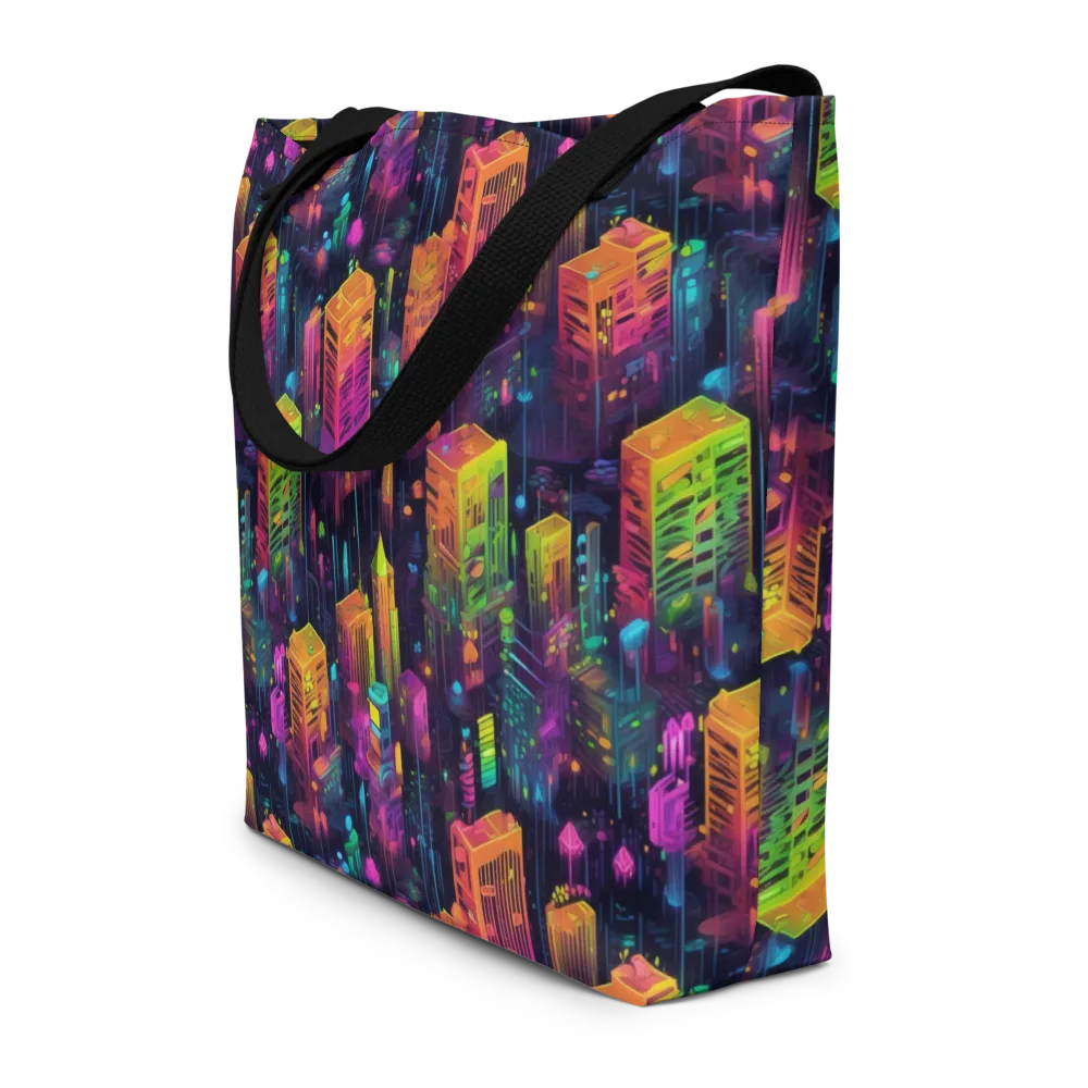 Neon Verticality on Large Tote Bag W/ Pocket — Front