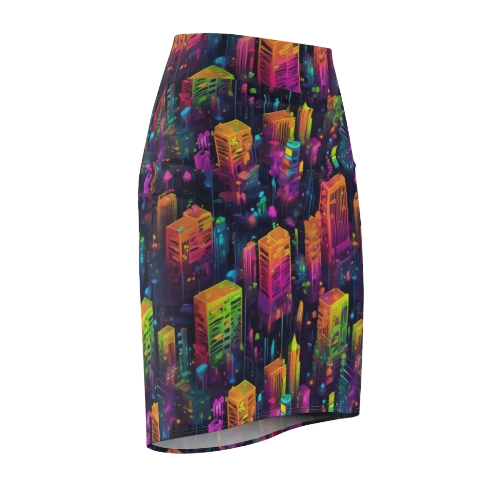 Neon Verticality on Pencil Skirt — Front Side