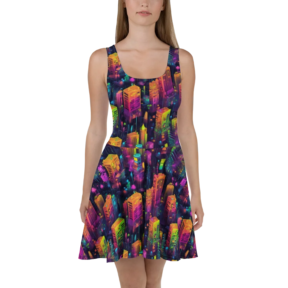 Neon Verticality on Skater Dress — Front