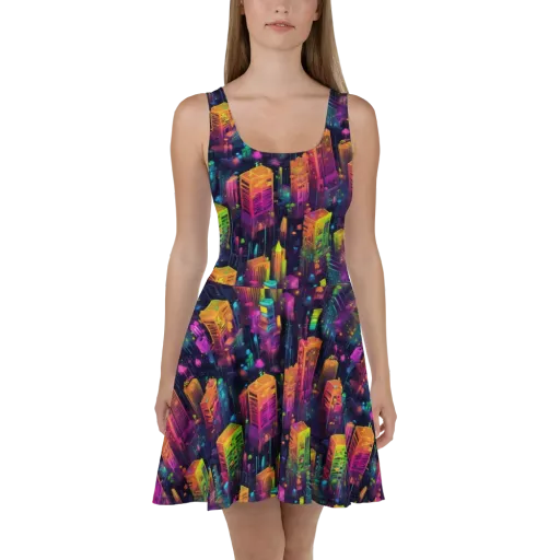 Neon Verticality on a Skater Dress