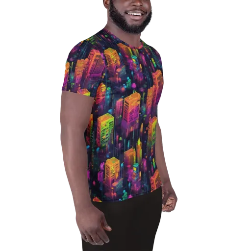 Neon Verticality on a Men's Athletic T-Shirt