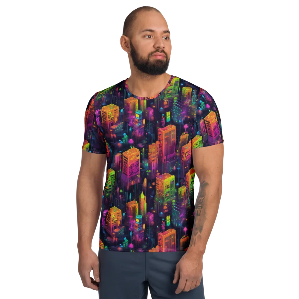 Neon Verticality on Men's Athletic T-Shirt — Front