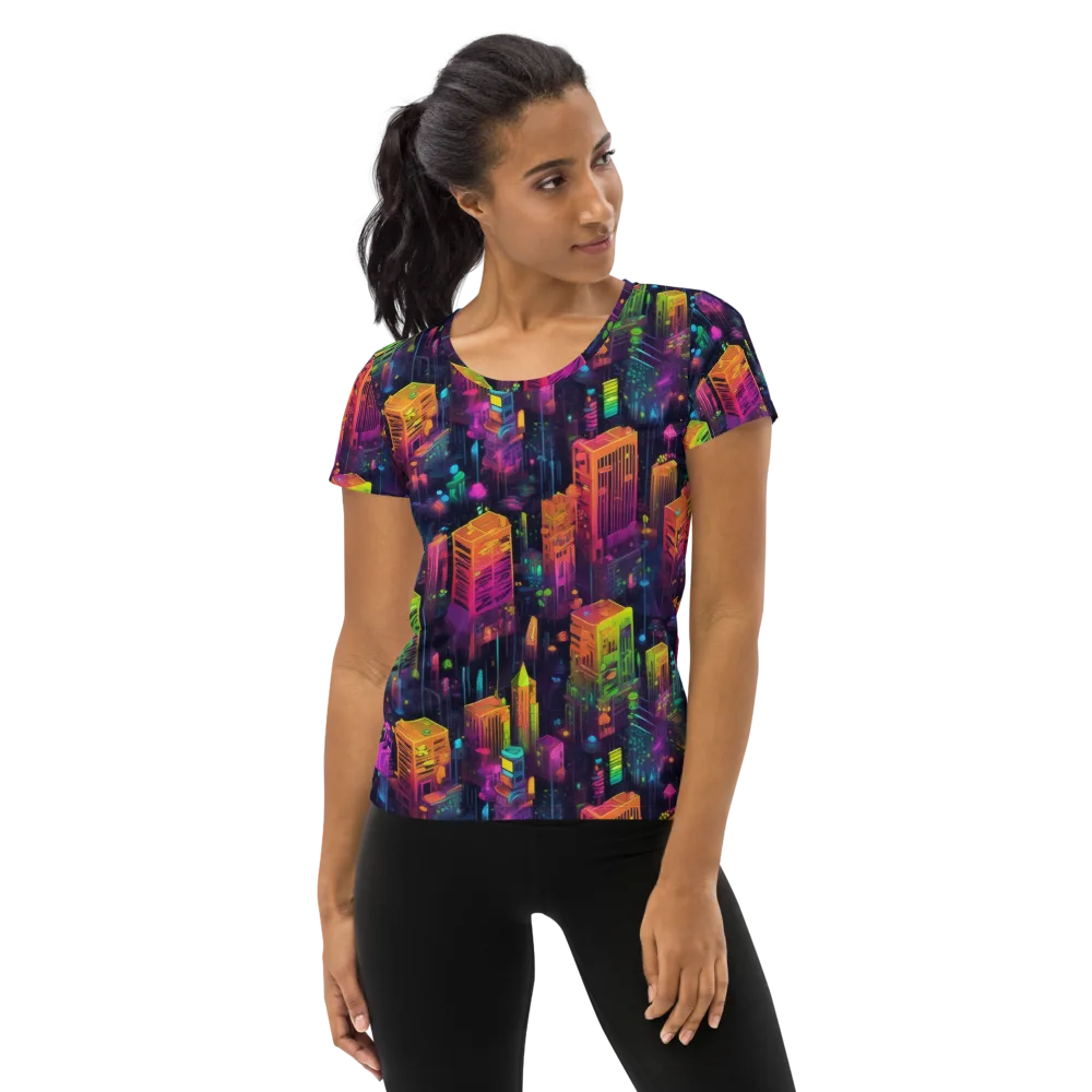 Neon Verticality on Women's Athletic T-Shirt — Front