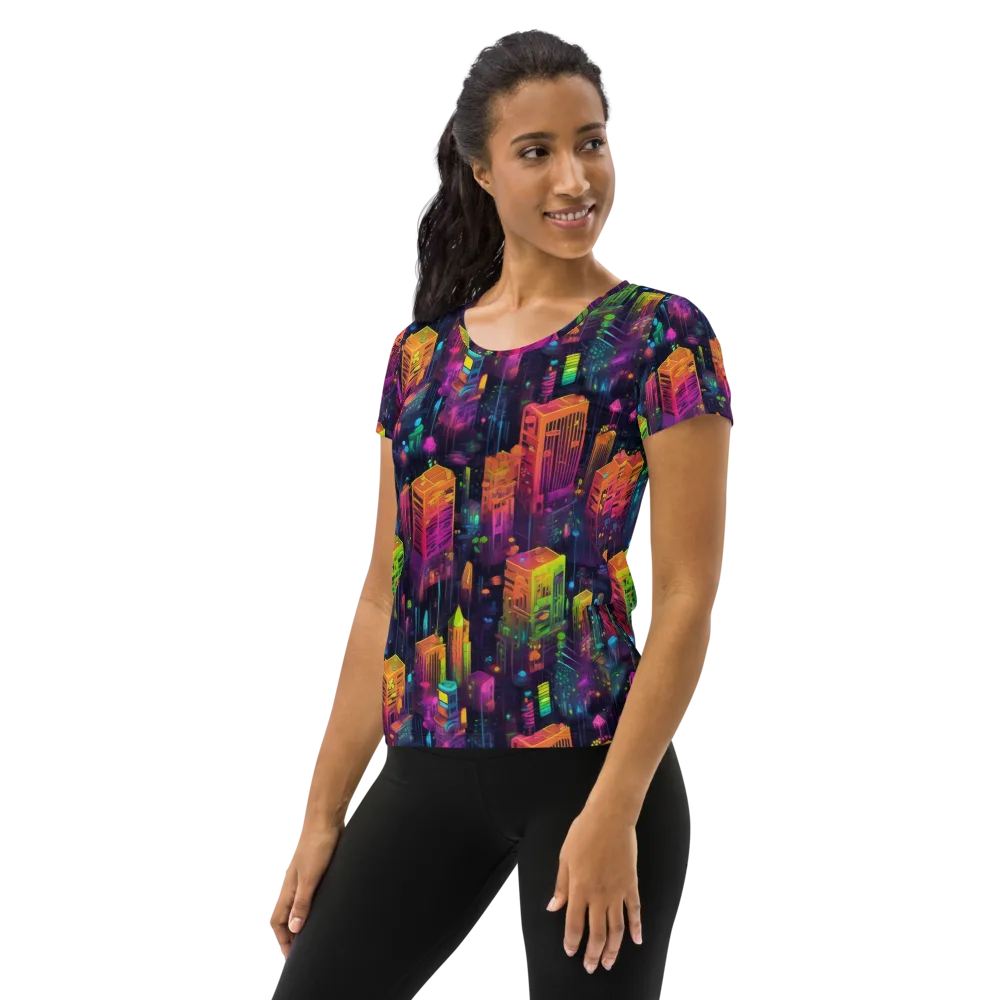 Neon Verticality on Women's Athletic T-Shirt — Left