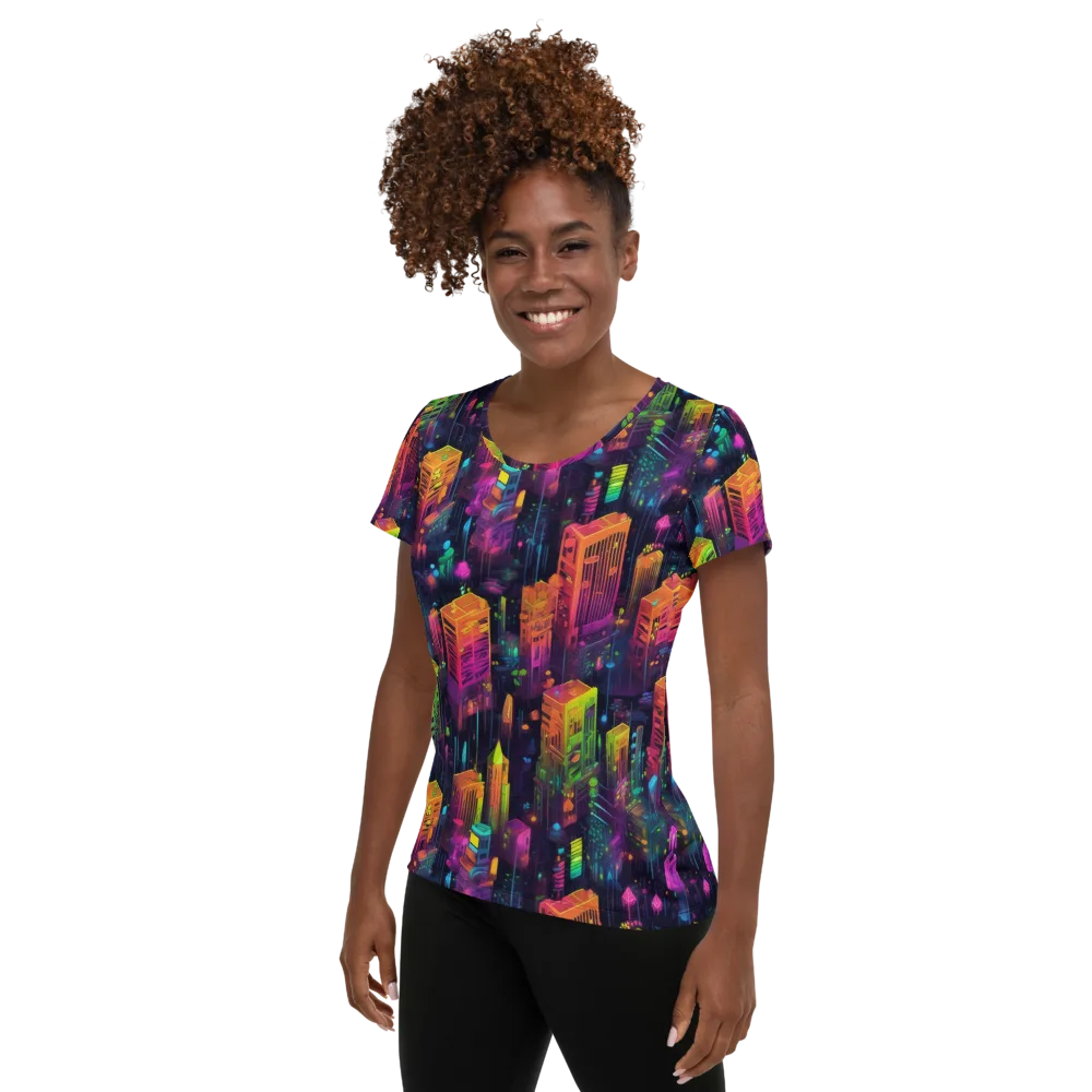 Neon Verticality on Women's Athletic T-Shirt — Left
