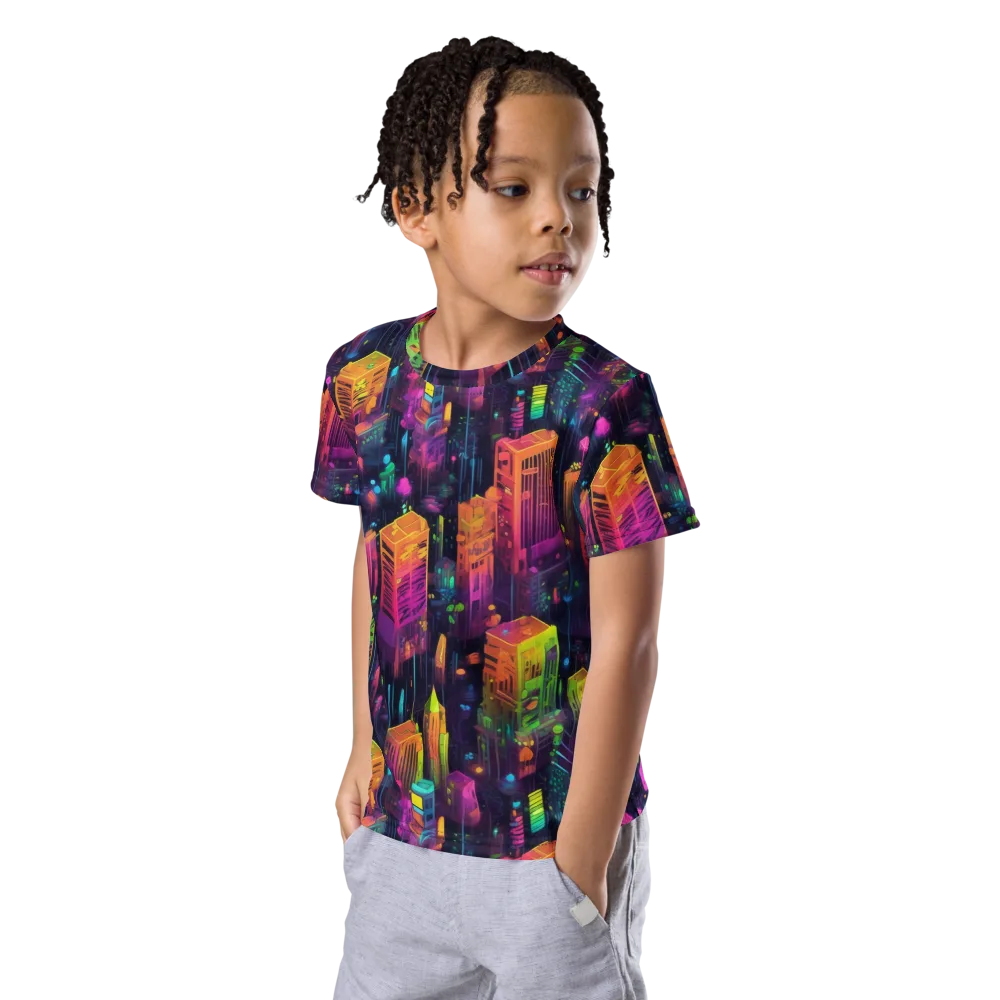 Neon Verticality on Kids Crew Neck T-Shirt — Left Front