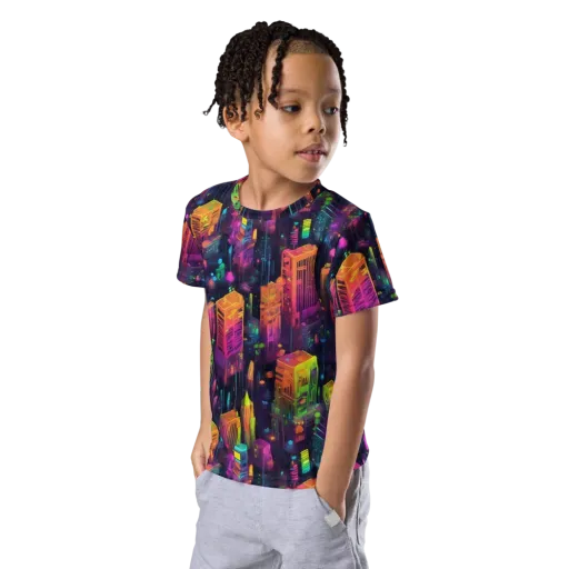 Neon Verticality on a Kids Crew Neck T-Shirt