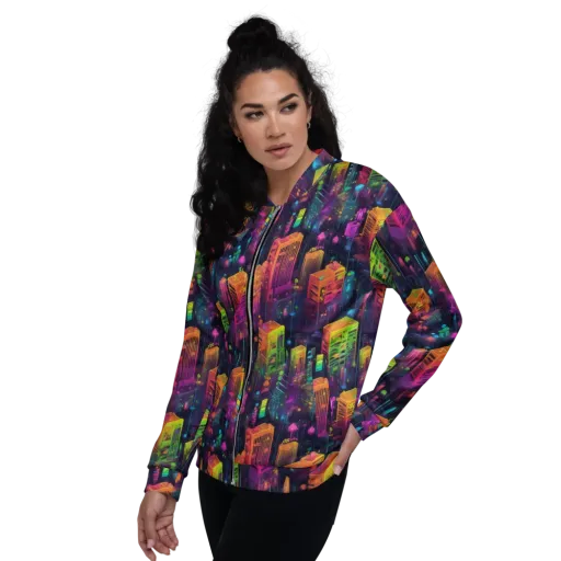 Neon Verticality on a Bomber Jacket